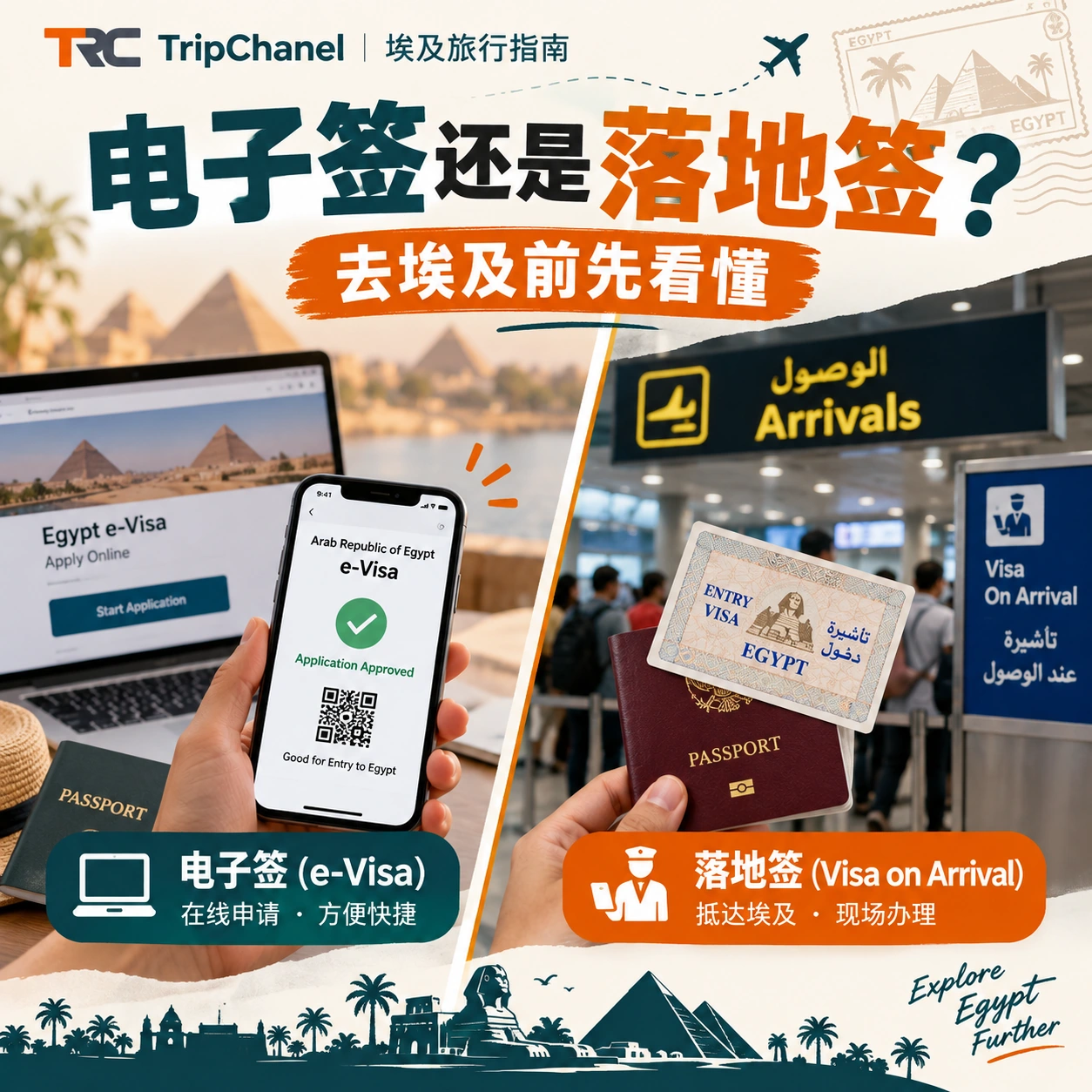 egypt evisa vs visa on arrival guide 埃及电子签与落地签办理方式对比,展示网上申请和机场入境办理场景